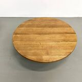 Circular coffee table in solid oak, circa 1960