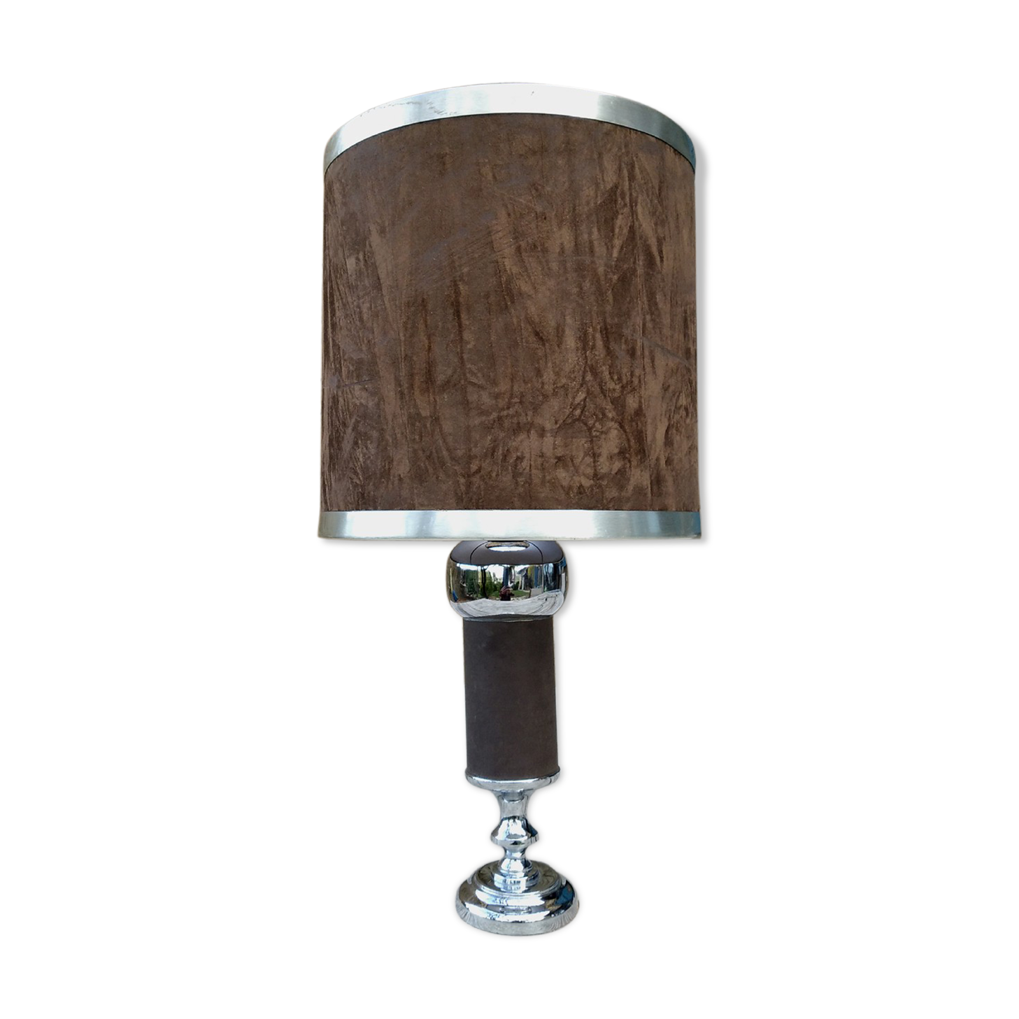 Suede and chrome table lamp