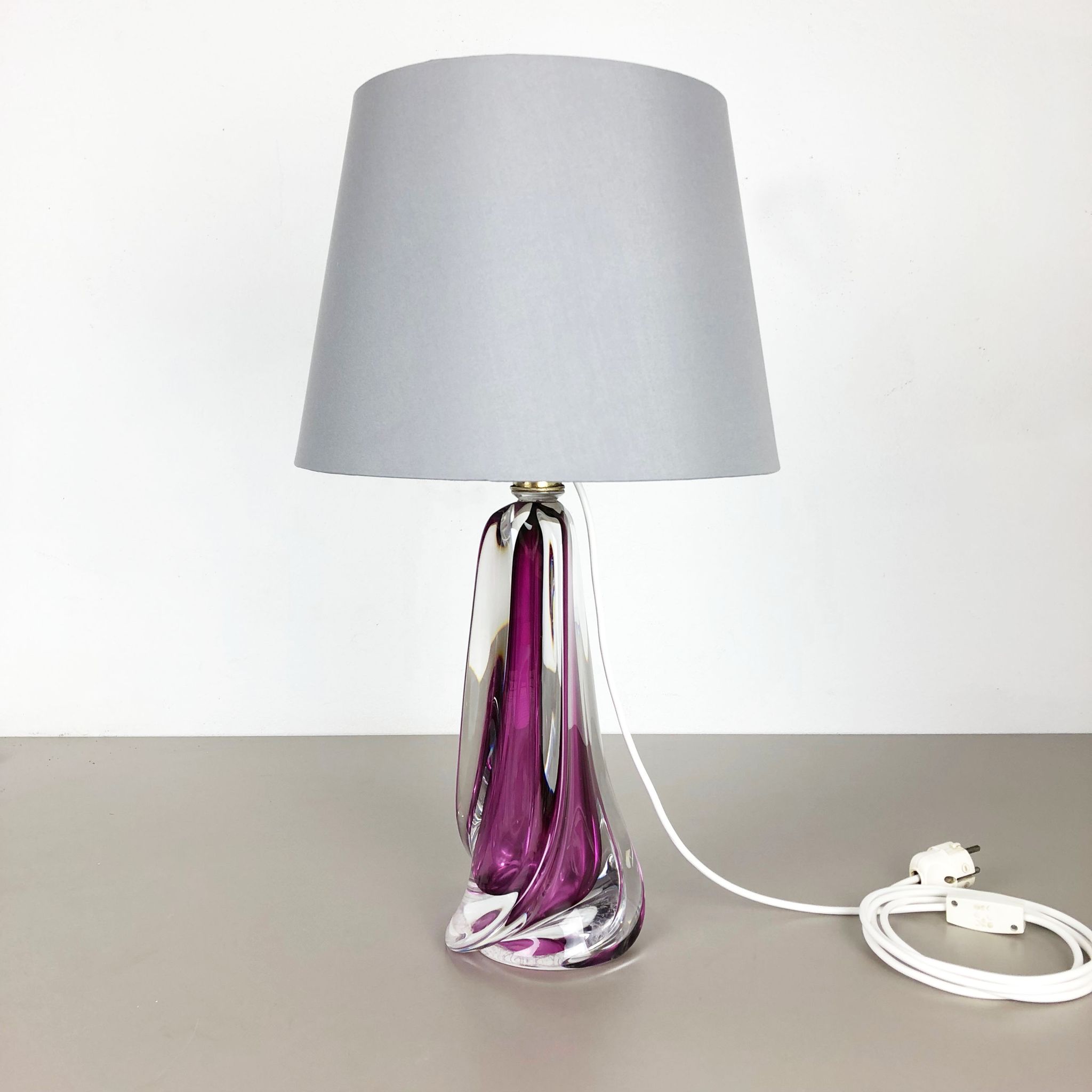 Large Crystal Glass "Pink" Table Light by Val Saint Lambert, Belgium, 1960s