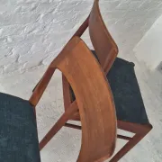 Pair of Henning Kjaernulf teak dining chairs sea blue-green, Denmark 1960s