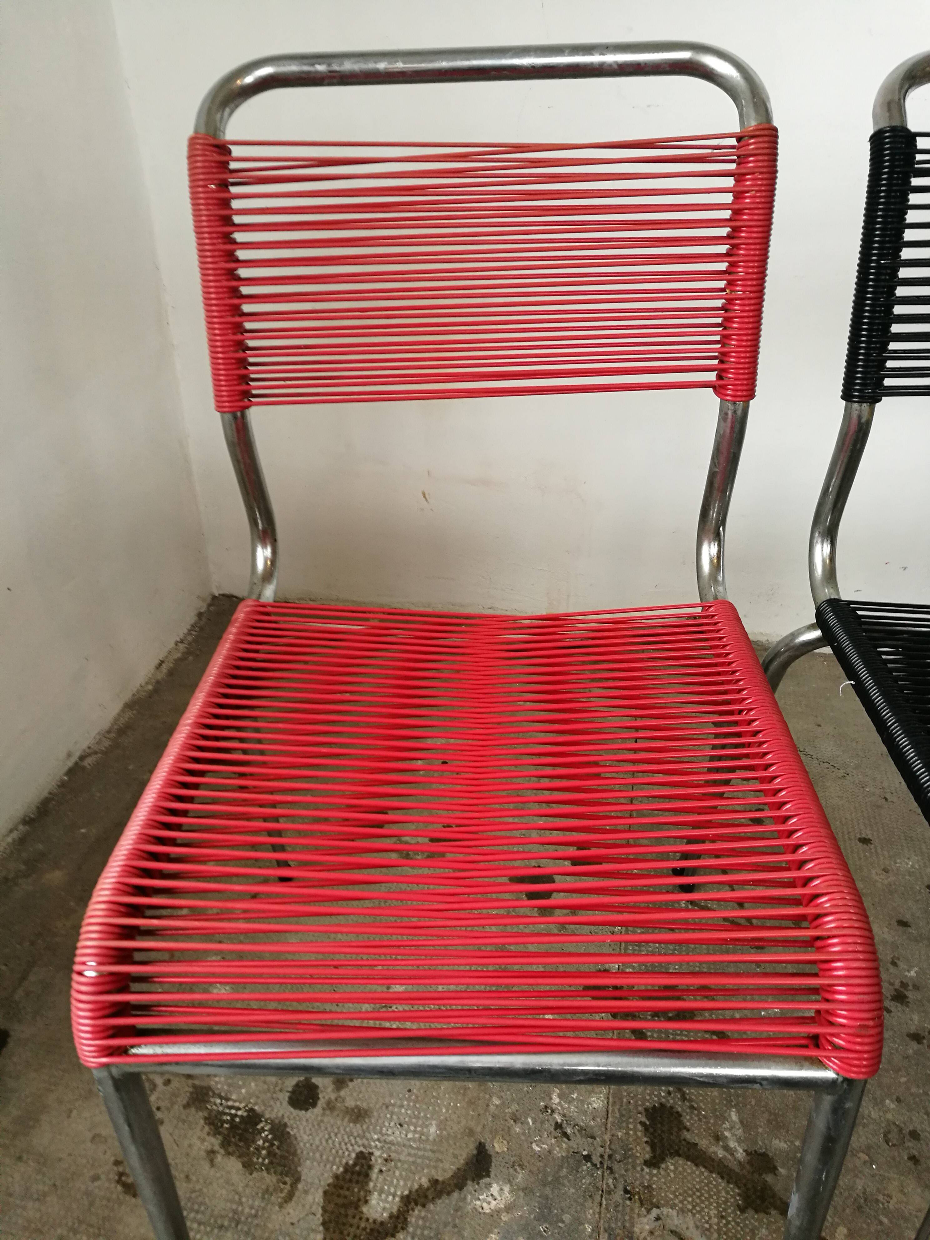 Set of 3 vintage scoubidou chairs