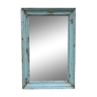 Old blue wooden mirror