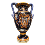 Vase on pedestal with handles in earthenware Gien Italian Renaissance decoration