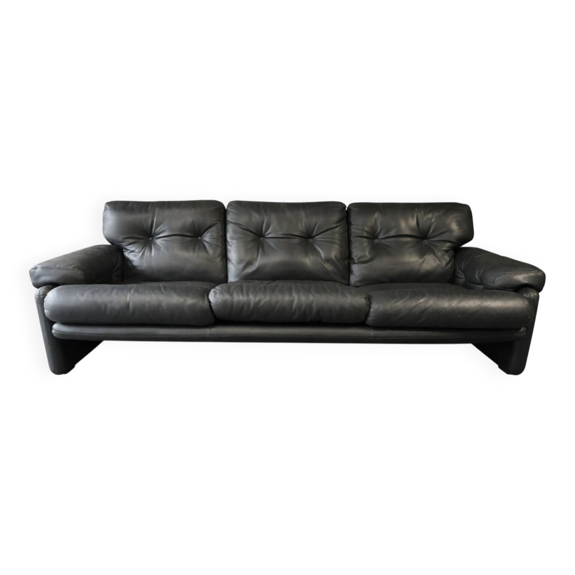 Black leather 3-seater sofa – Tobia Scarpa for B&B Italia