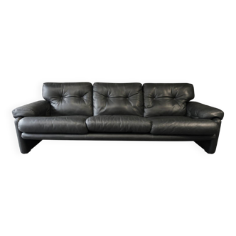 Black leather 3-seater sofa – Tobia Scarpa for B&B Italia