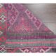Vintage pink diamond Turkish hand-knotted runner rug 96x345