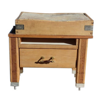 Butcher's log cabinet with two drawers and location for kitchen utensils