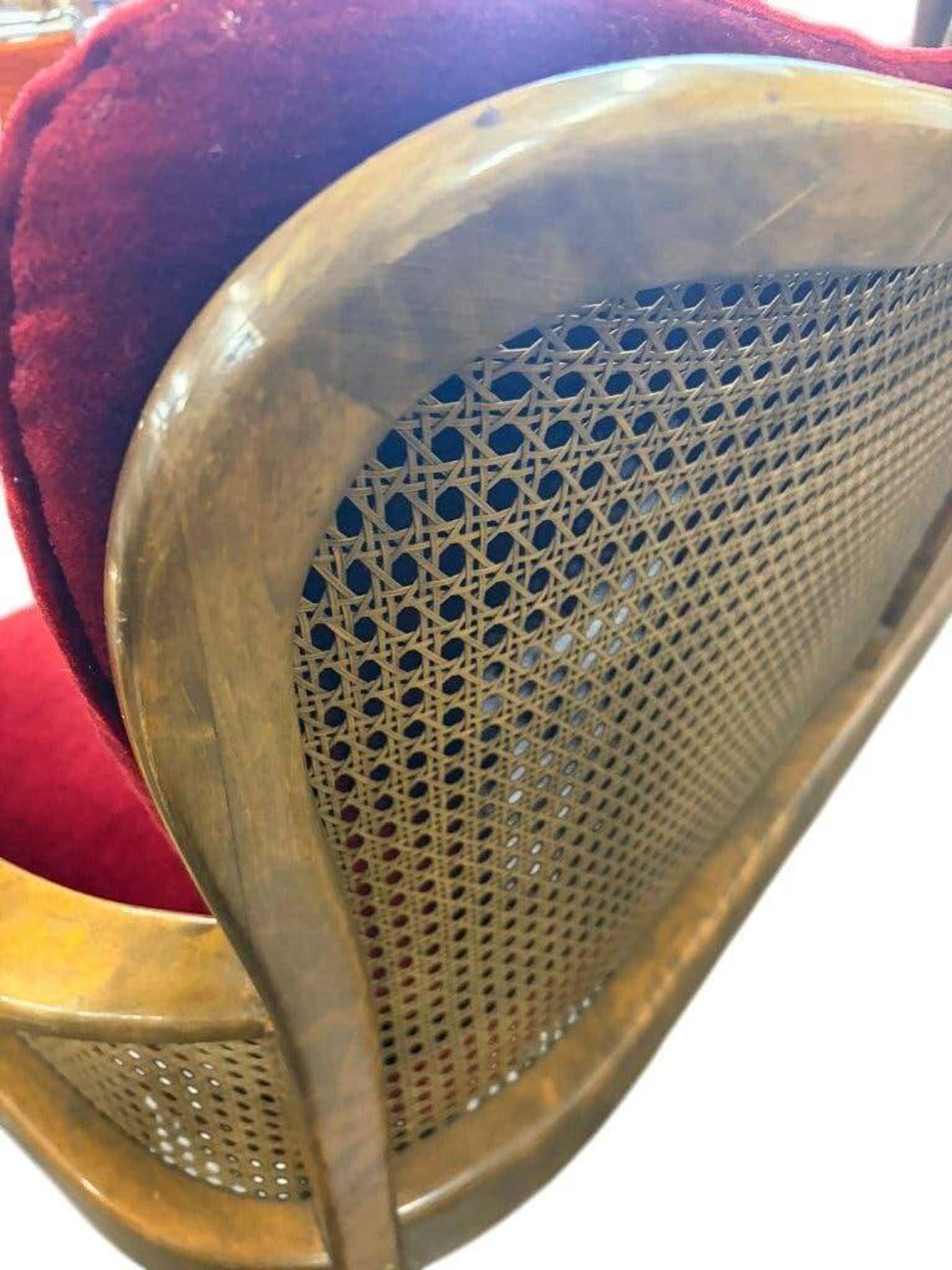 Vintage red wine baroque armchair/sofa/lounge with caning