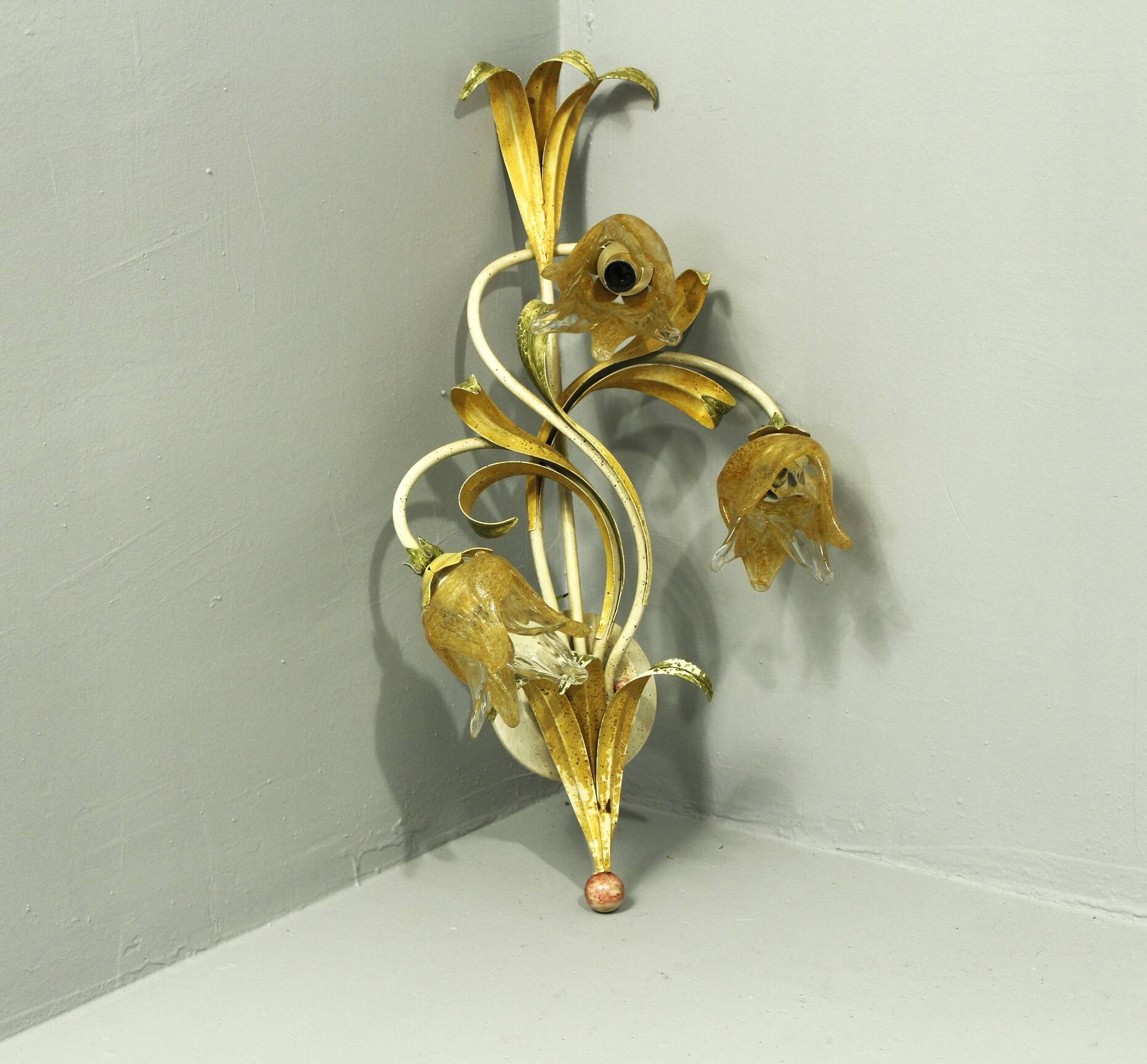 Set of 10 Wall Lights from colored hand crafted iron and Murano glass