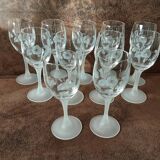 Set of 11 crystal footed digestif glasses