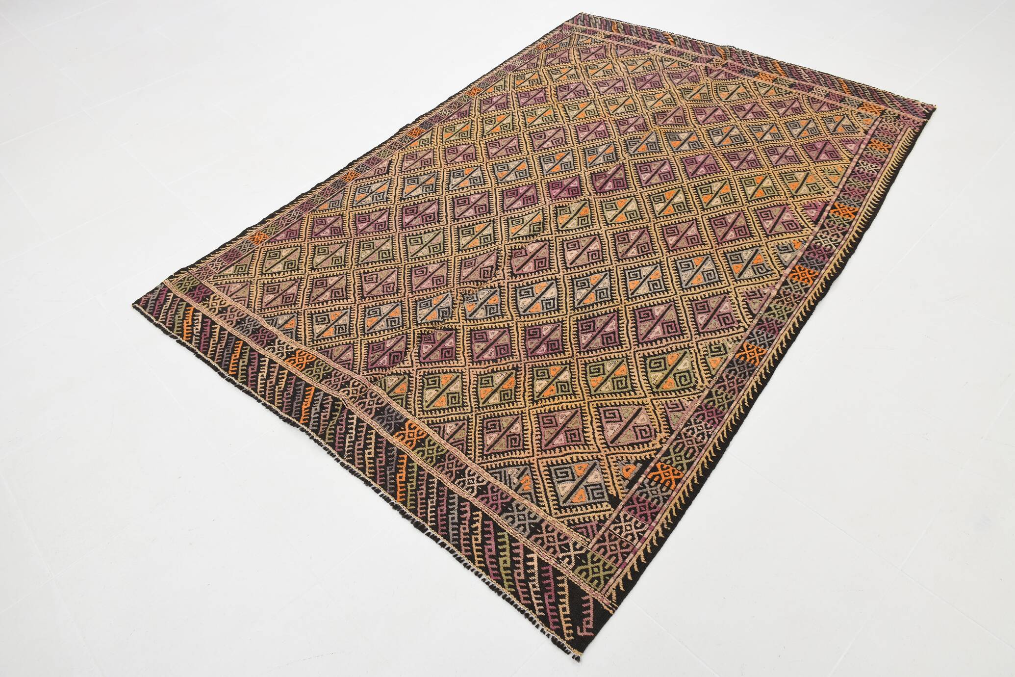 Yellow & Green Tribal Turkish Kilim Rug, 158x236Cm