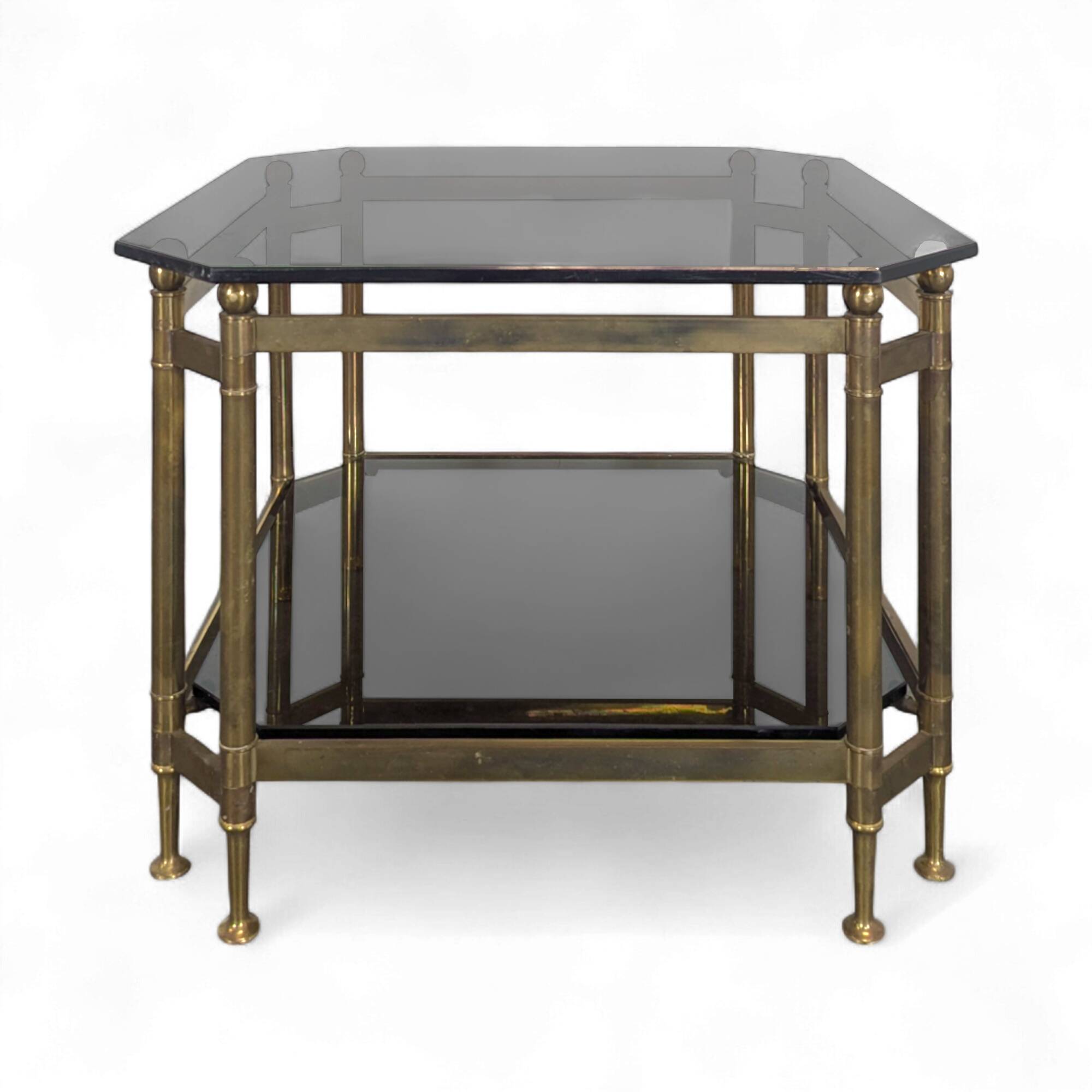 80s brass and smoked glass coffee table