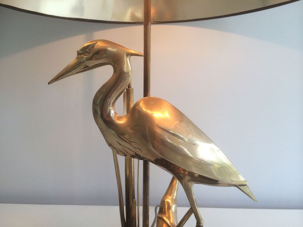 Brass lamp depicting a heron