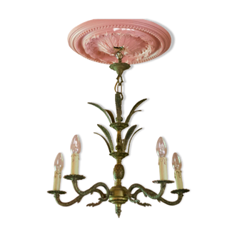 Vintage bronze suspension, chandelier, pineapple lamp, ceiling lamp, interior decoration