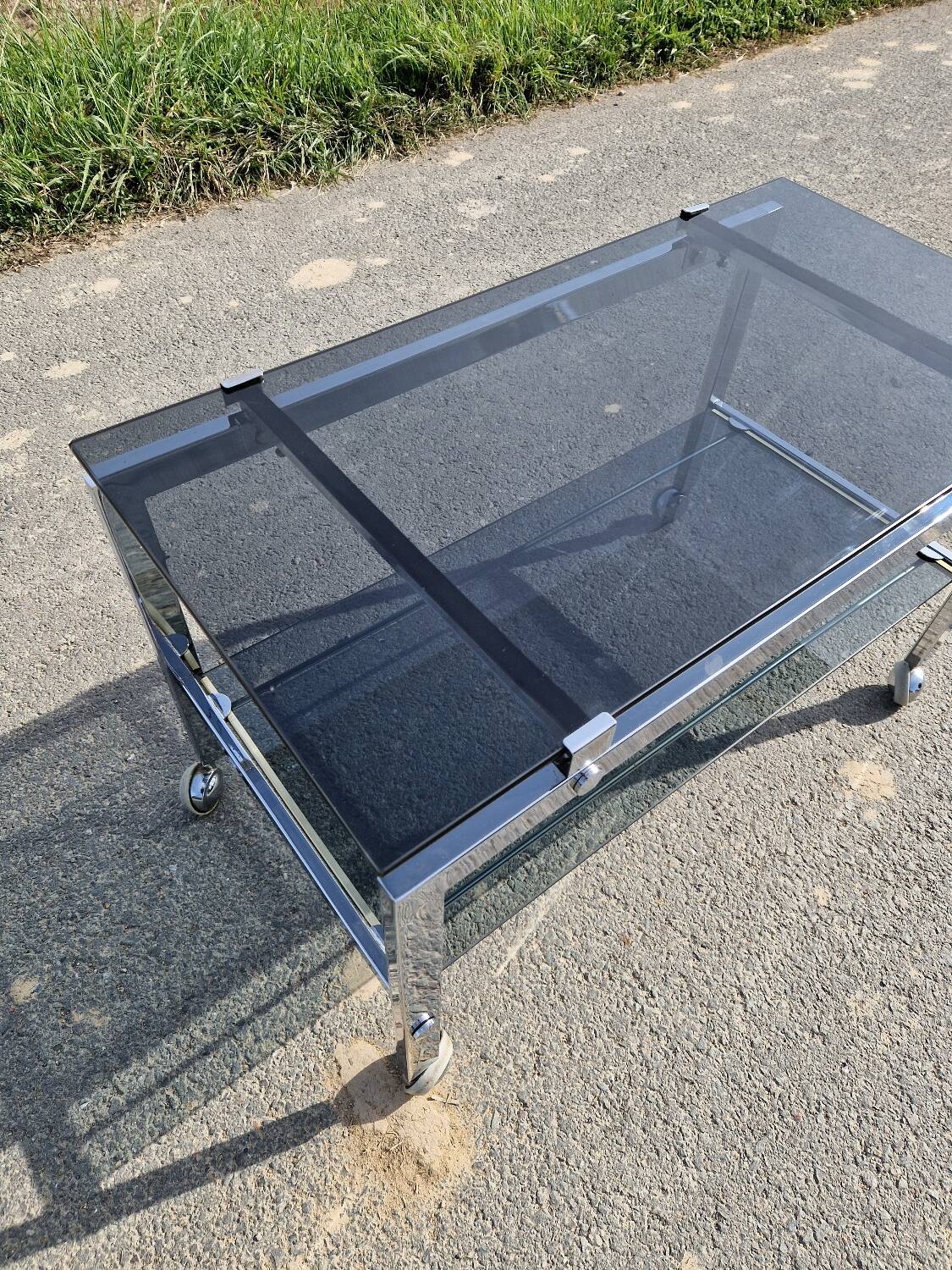 1970s chrome and smoked glass coffee table