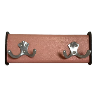 Ancien porte manteau mural rose 2 patères en aluminium