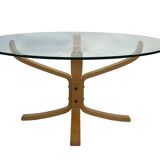 Table basse Falcon vintage en verre dur par Sigurd Ressell pour Vatne Mobler 1990