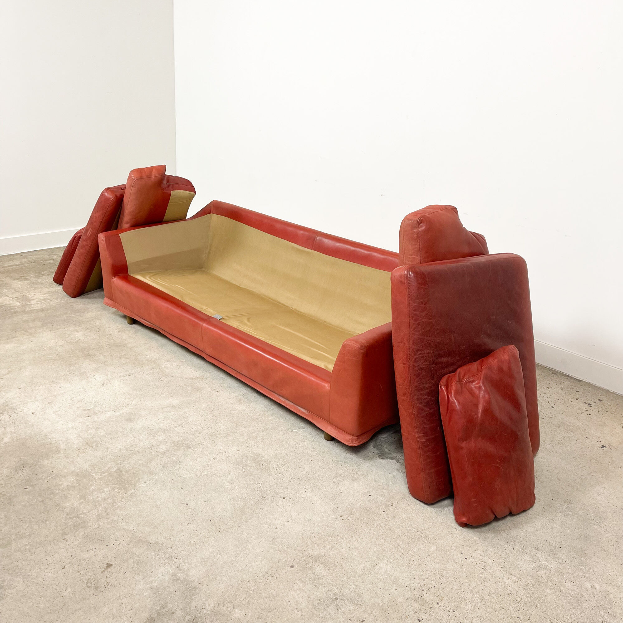 Vintage Red leather sofa by Kenneth Bergenblad model Fredrik for DUX