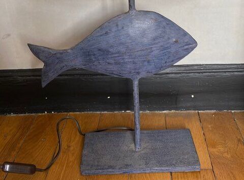 Blue metal fish lamp