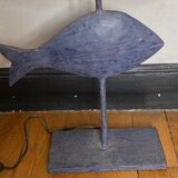 Blue metal fish lamp