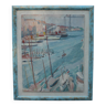 Oil on wooden panel representing the port of Marseille