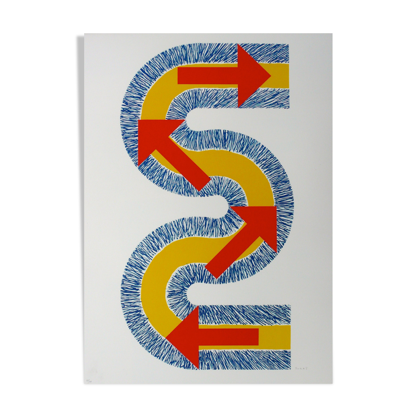 Kumi SUGAI, S (Red Arrows), 1990. Original lithograph signed