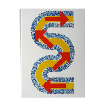 Lithographie originale signée Kumi Sugai S flèches rouges 1990