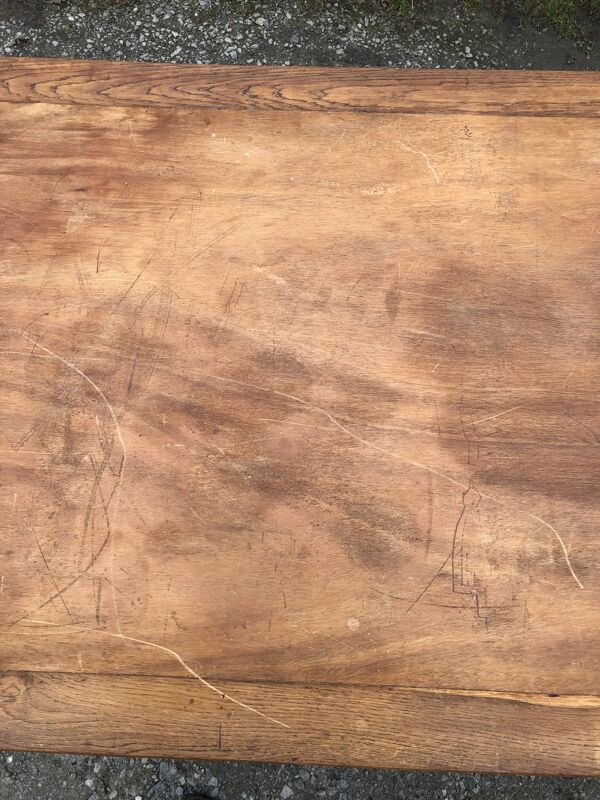 Table vintage René Gabriel en chêne d’époque reconstruction.