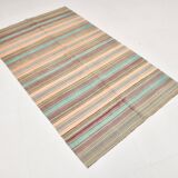 4x7 Pale Orange & Mint Green Striped Wool Kilim Rug, Washable Rug,126x210Cm