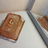 Pink glass butter dish