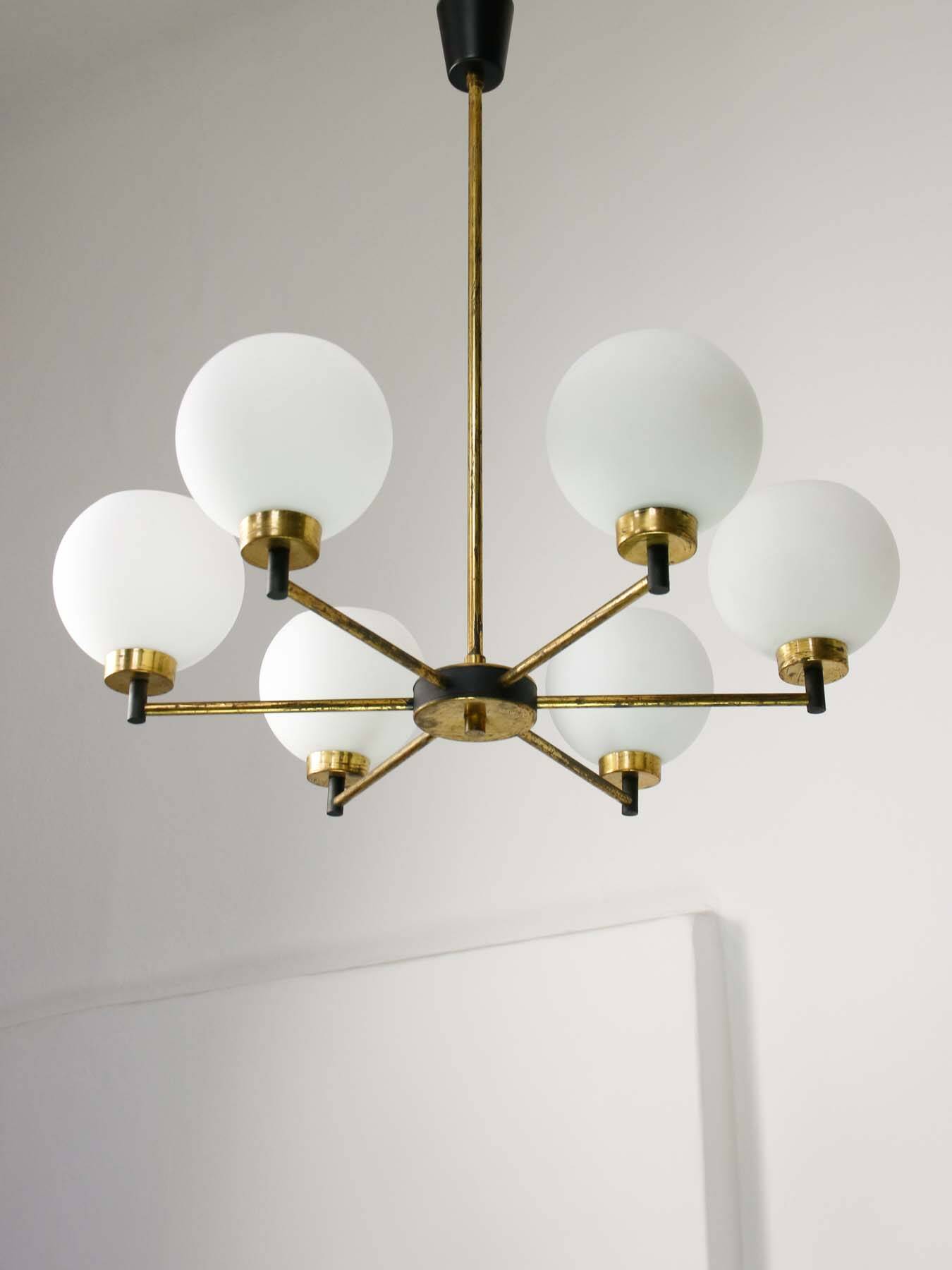 Mid-century Italian Brass and Opaline Chandelier
