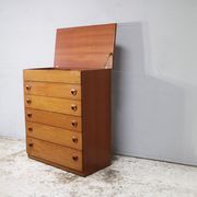 1970’s mid century teak chest of drawers with lid compartment