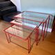 Red tubular nesting tables, 1970s, Set of 3