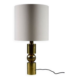 Italian Late 1960s Brass Table Lamp with Ivory Colored Shade