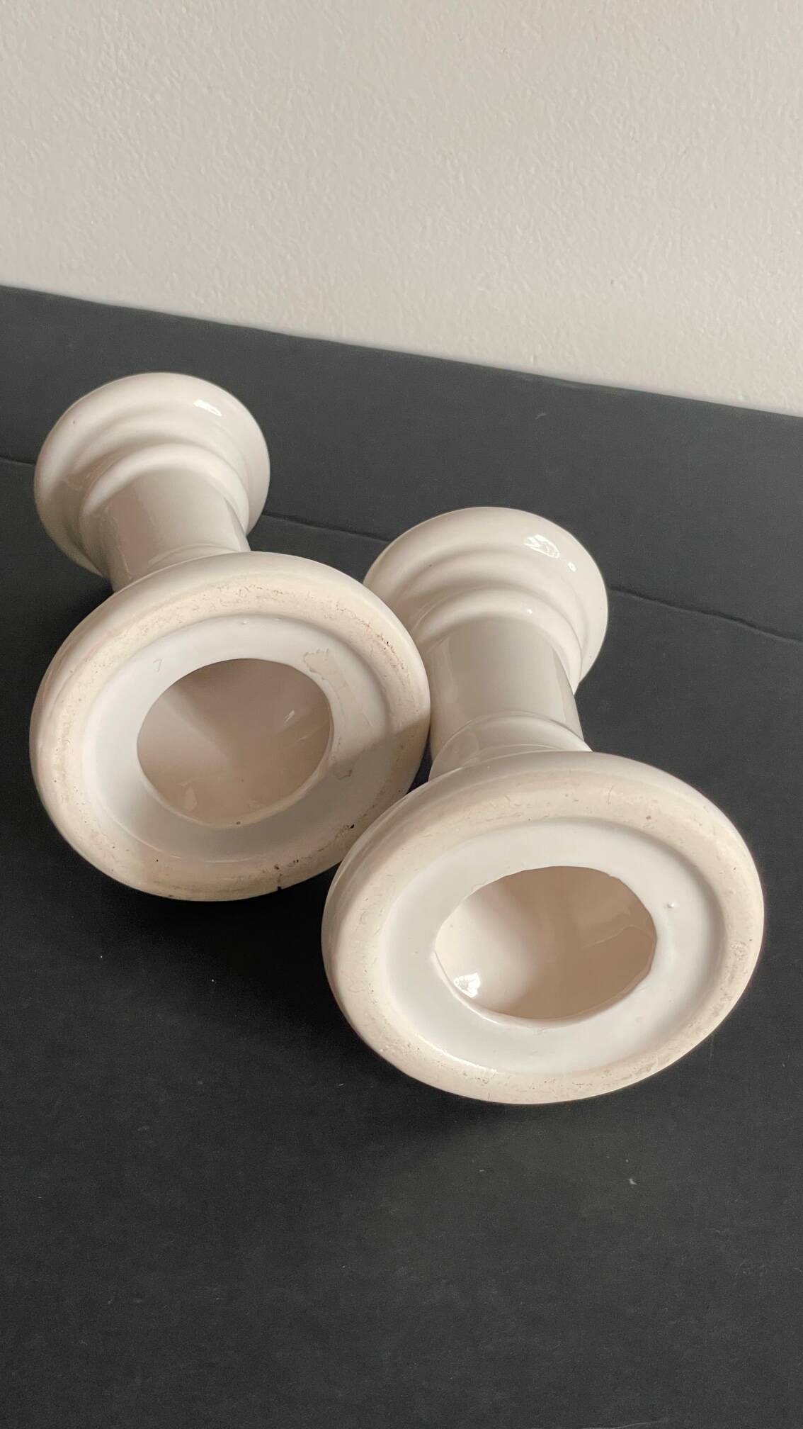 Pair of white ceramic candle holders