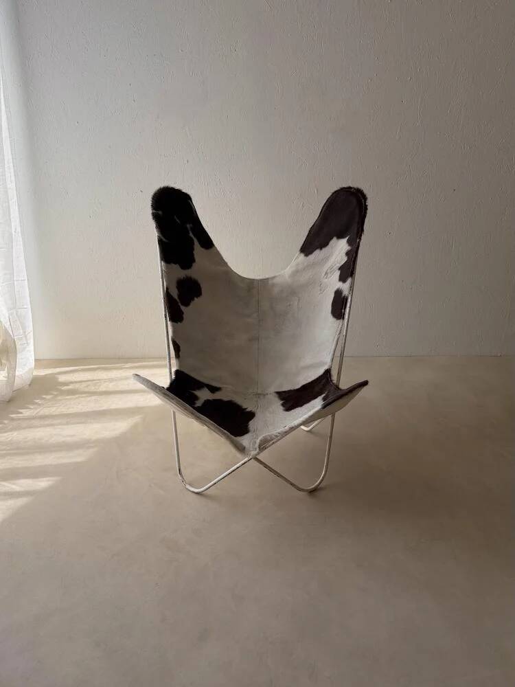 Fauteuil papillon vintage en cuir de vache des années 1970