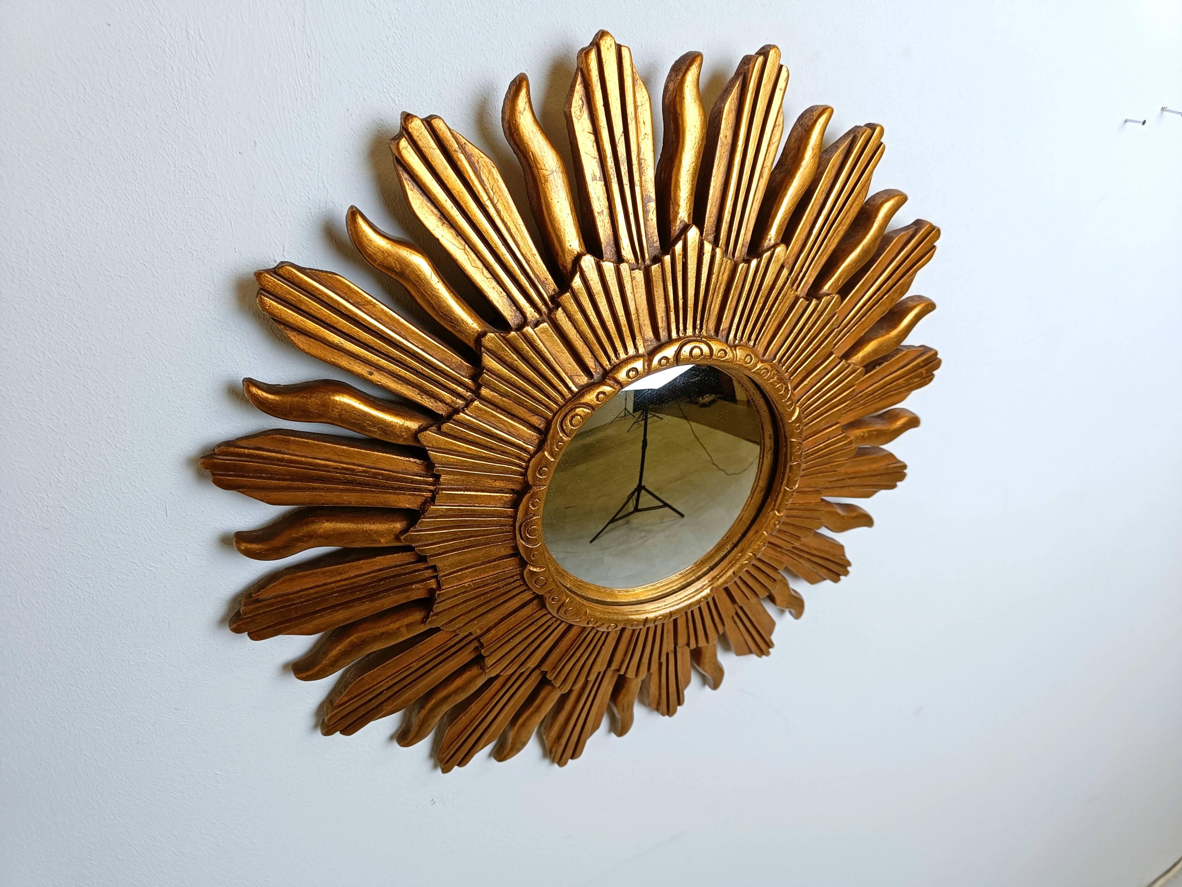 Miroir vintage doré soleil, années 1960