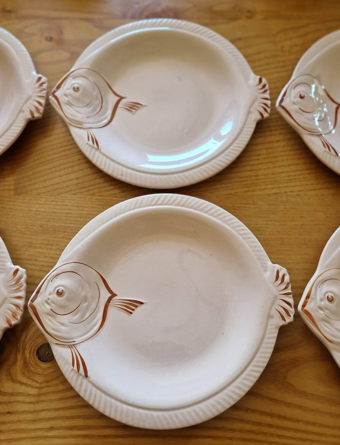 Set of 6 Longwy earthenware fish plates