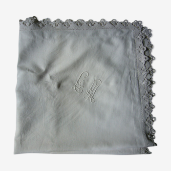 Linen lace and monogrammed pillowcase