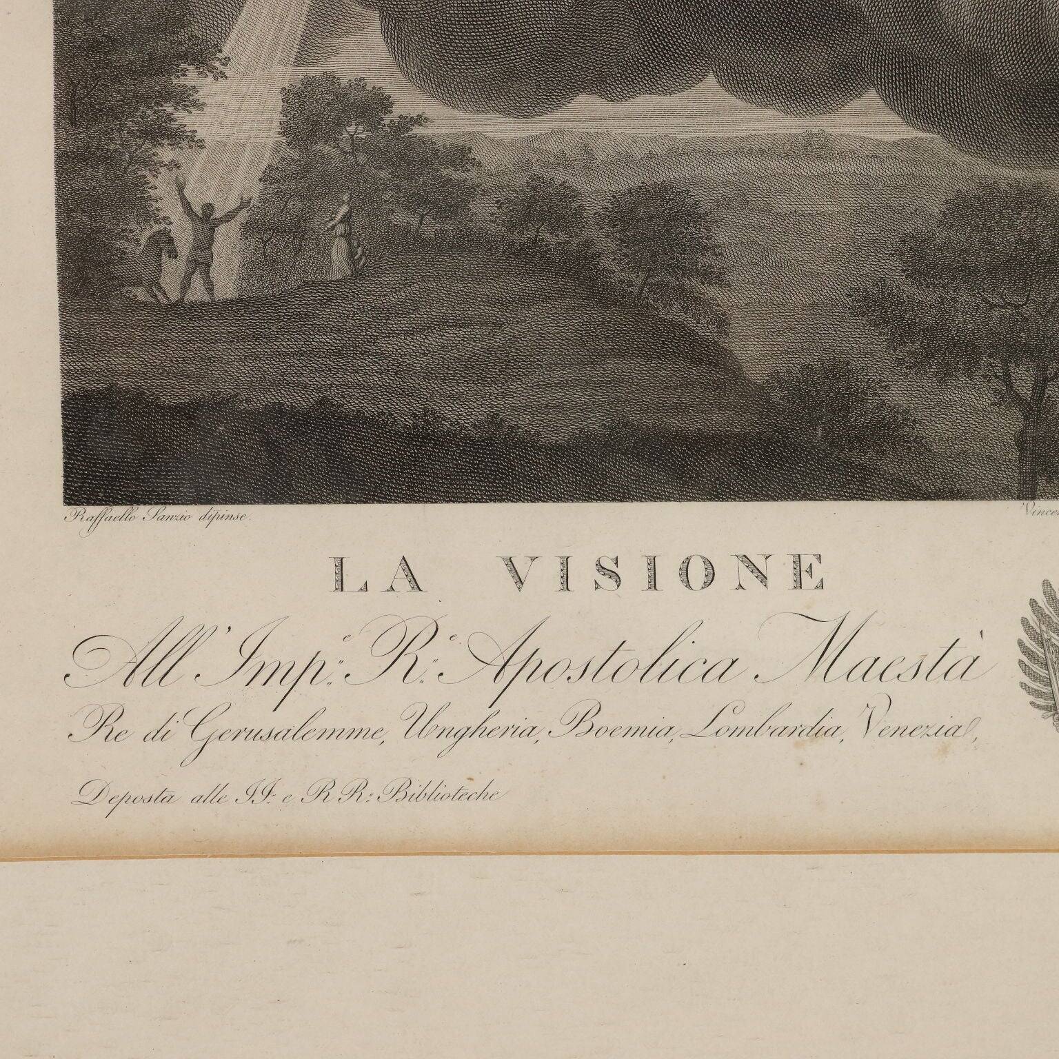 Old etching signed Paolo Caronni "Vision of Ezekiel" 1825