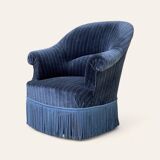 Fauteuil crapaud velours bleu jean