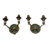 Pair of modernist bronze sconces & vintage crystal balls