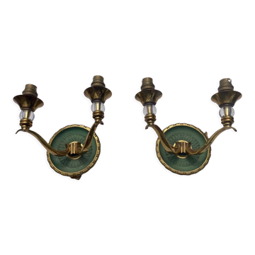 Pair of modernist bronze sconces & vintage crystal balls