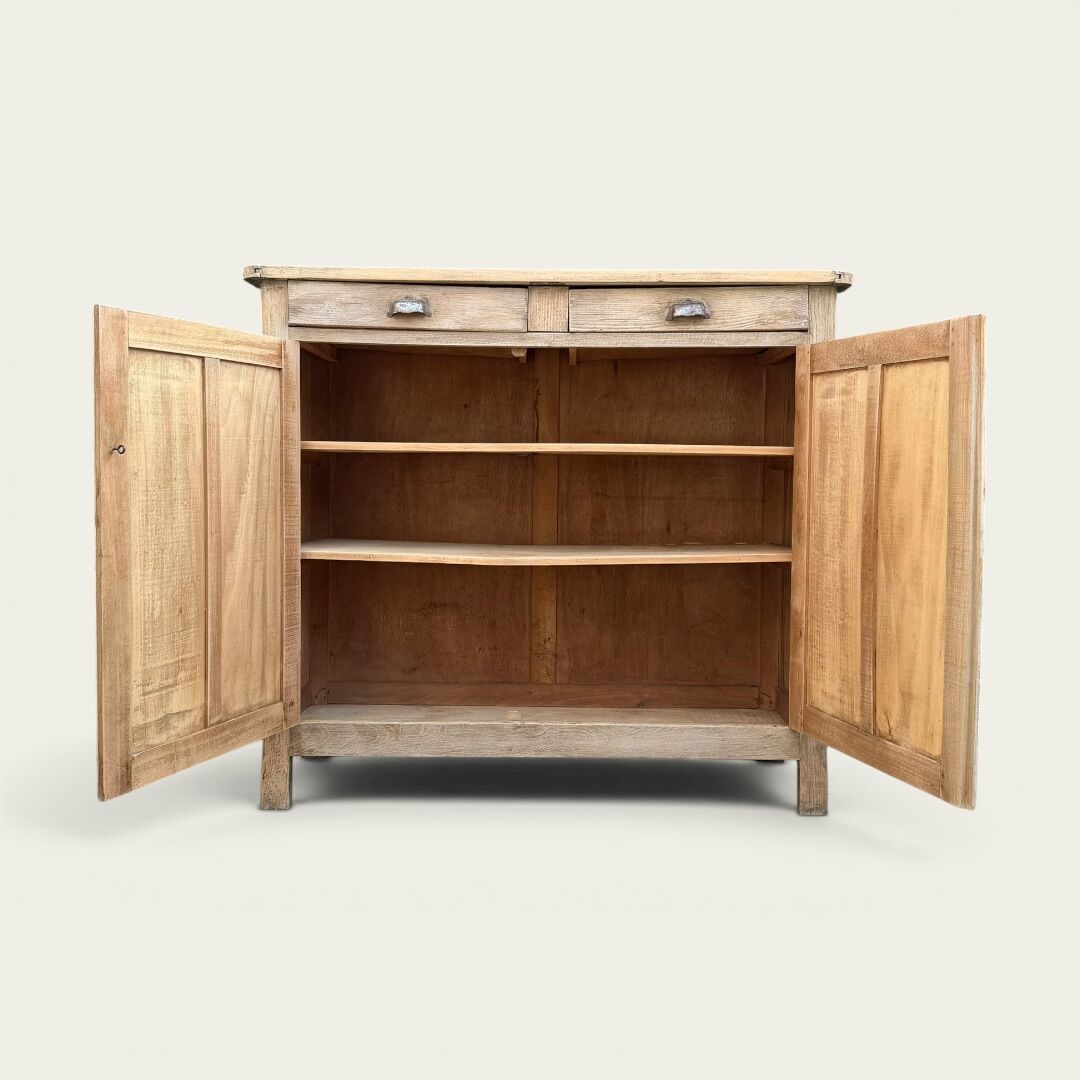 Antique patinated Parisian buffet with shell handles.
