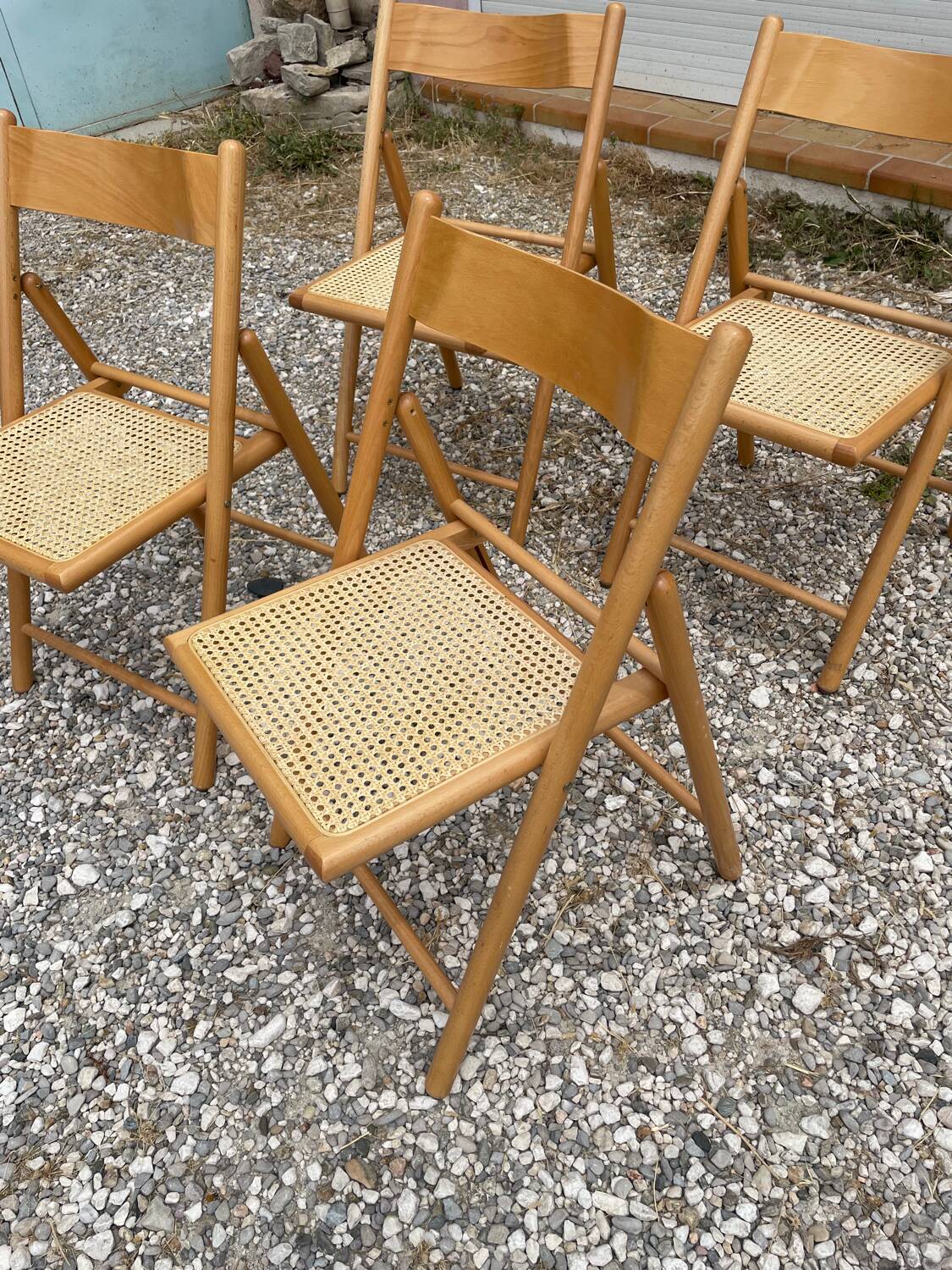 Chaises Pliantes Habitat Vintage en Rotin et Rotin, 1980s, Set de 4