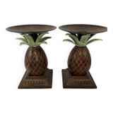 Pair of vintage bronze pineapple candlesticks