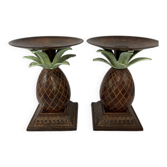 Pair of vintage bronze pineapple candlesticks