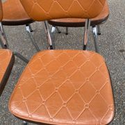 Set of 4 vintage camel faux leather quilted chairs with chrome metal by Soudexvinyl from the 70s.