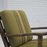 1970s, pair of Danish armchairs, original green furniture wool, oak wood.