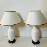 Asian lamps in earthenware from the 1970s/80s with handmade floral decoration.